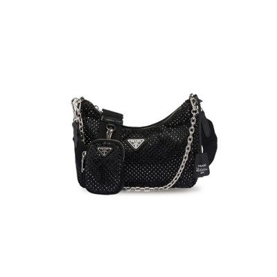 PRADA RE-EDITION 2005 CRYSTAL-EMBELLISHED SHOULDER BAG 1BH204 (22*12*6cm)